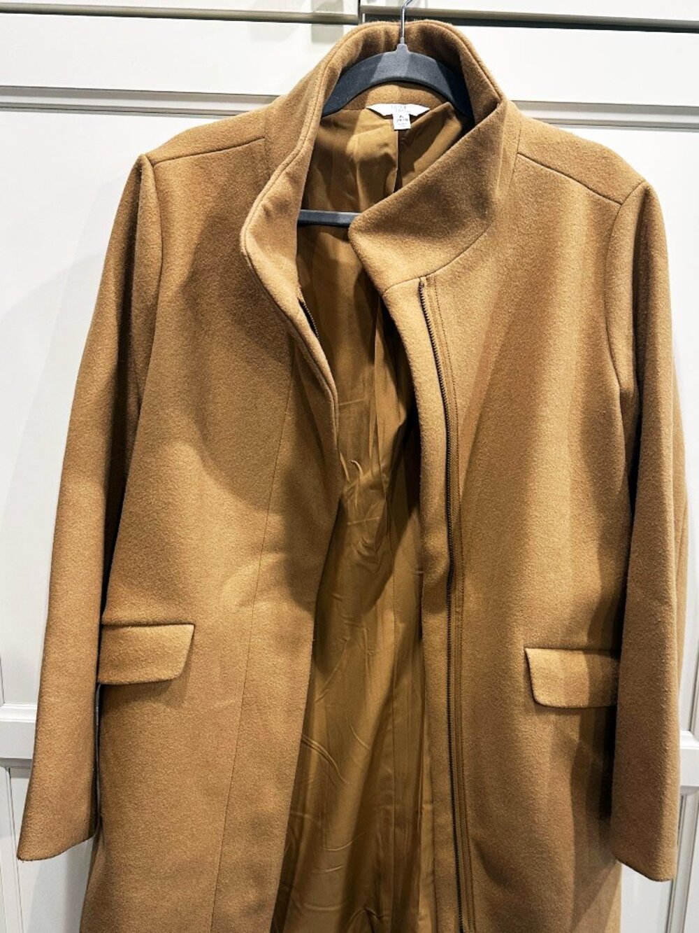 Time and Tru Women’s Camel Brown Faux Wool Coat XL 16-18 Asymmetrical Zip NWT